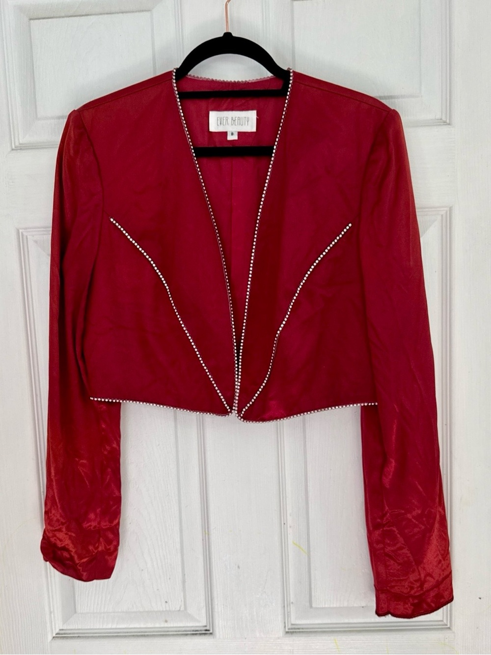 Ever Pretty Red Cropped Blazer with Rhinestone Trim - 8